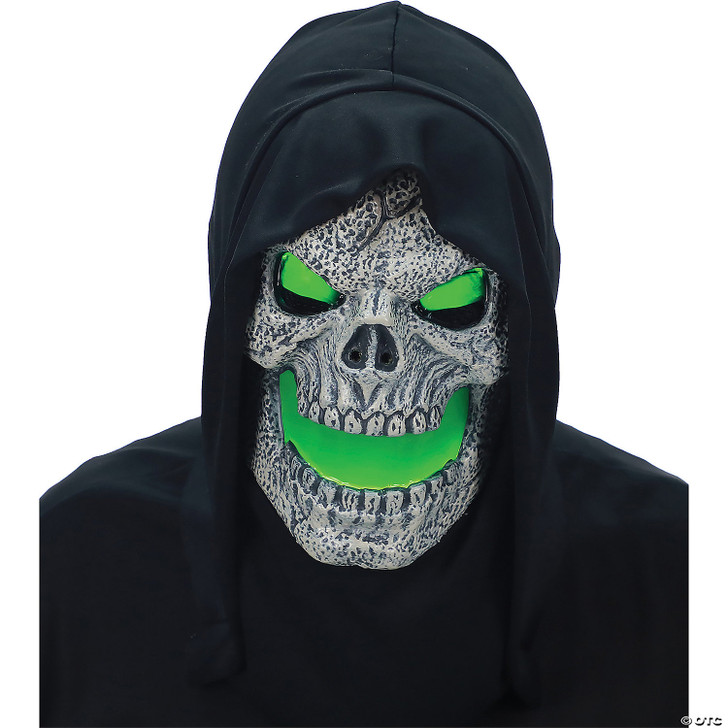 Flaming Green Skull Mask with Hood
