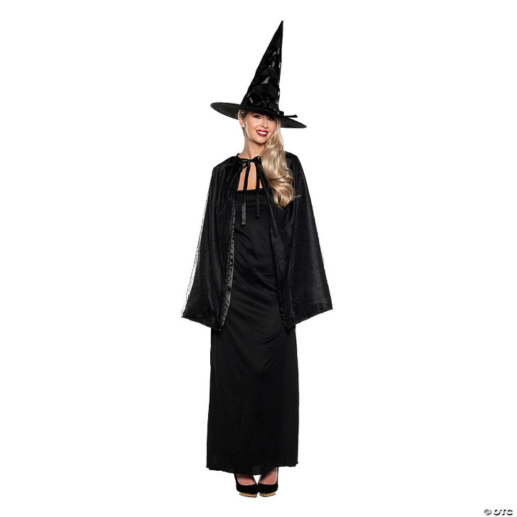 Adlt Witch Cape & Hat Set Blk Os