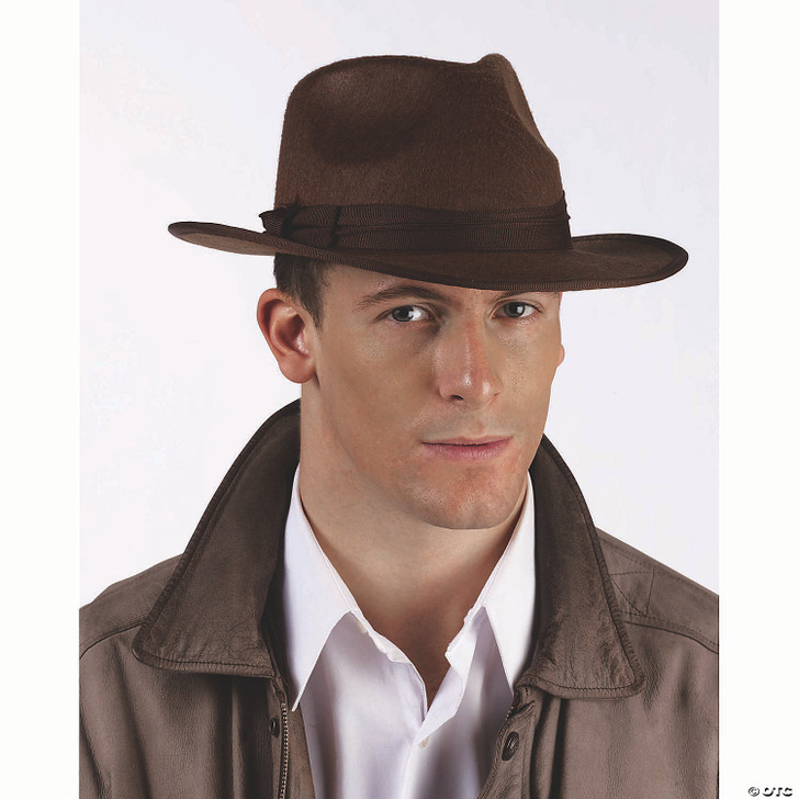 Adults Brown Polyester Fedora Hat with Brown Ribbon Costume Accessory