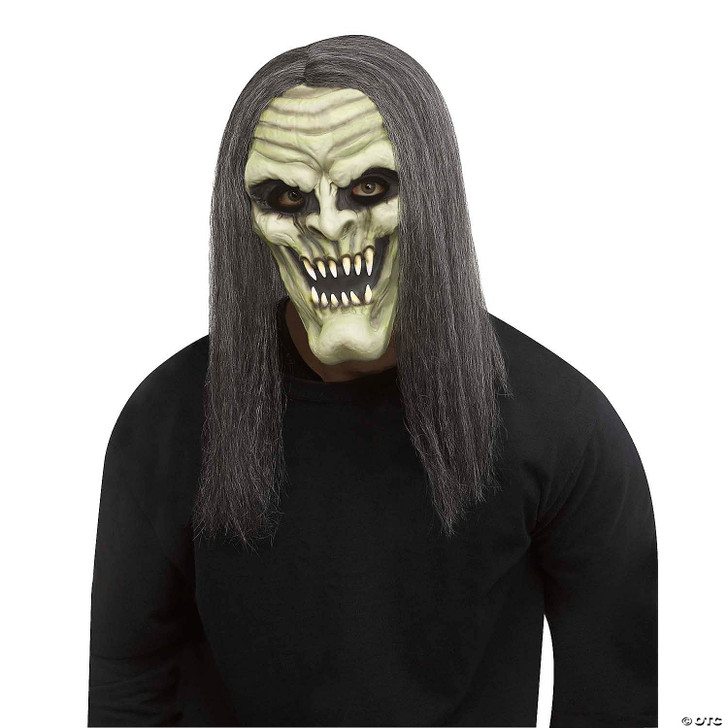 Adults Green Demon Vampire Full Mask with Gray Hair