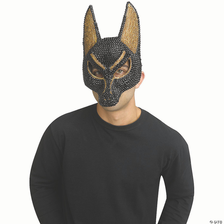 Adults Gold & Black Rhinestone Bling Anubis Half Mask