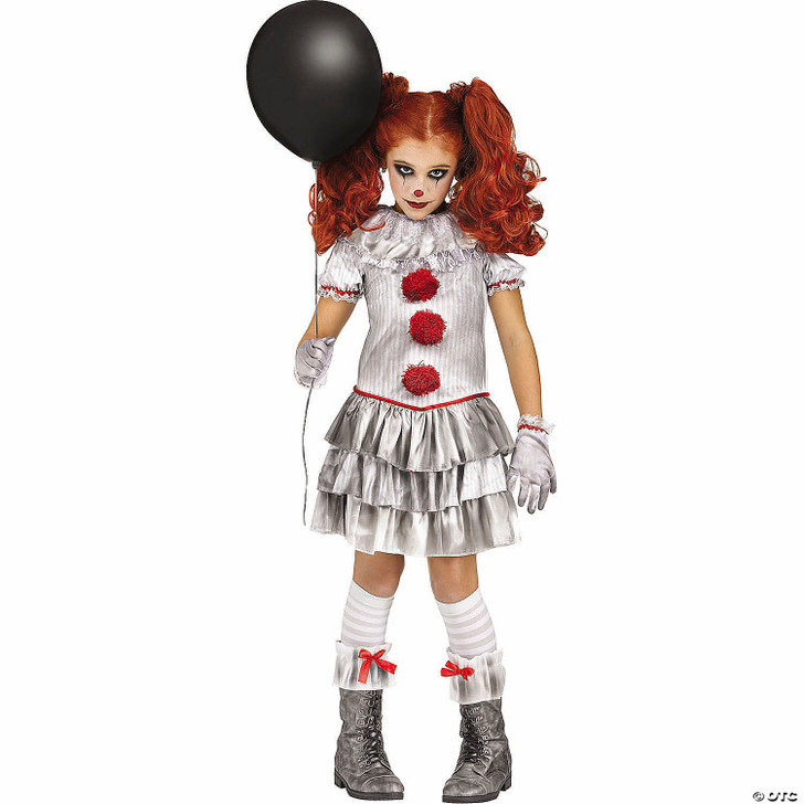 Girl's Gray, Red & White Dress Carnevil Clown Costume