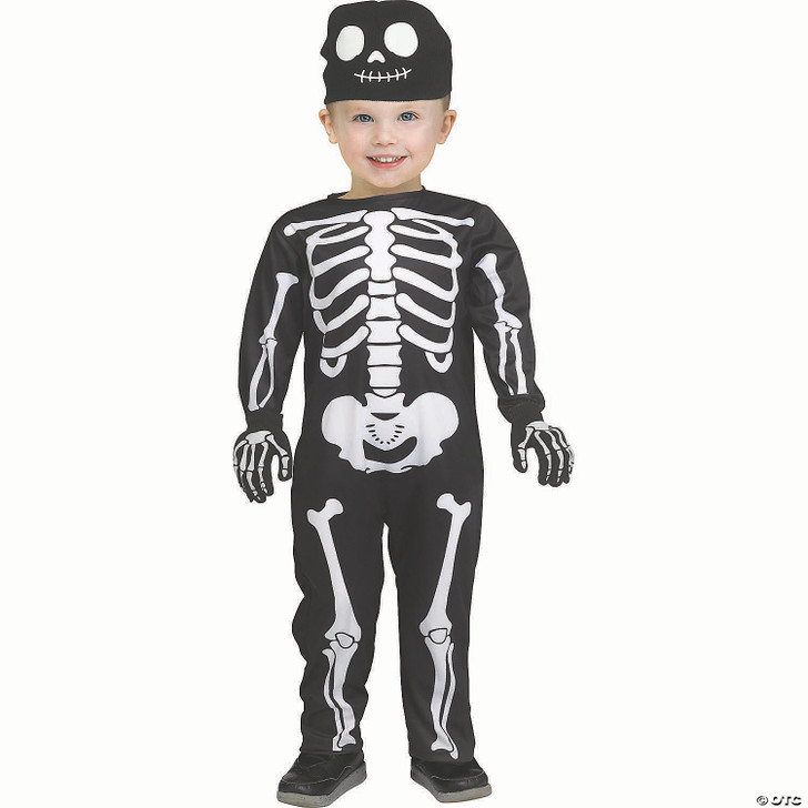Toddler Black & White Polyester Skeleton Jumpsuit Costume