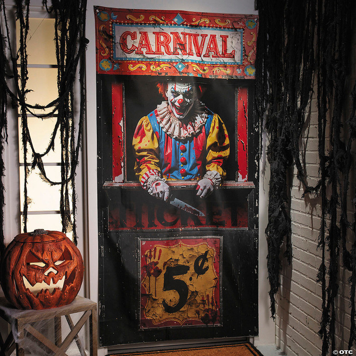 6 Ft. 6 3/4" Carnival Booth with Bloody Clown Door Curtain Halloween Decoration