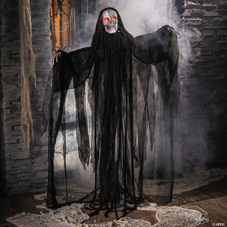 5 Ft. 4 3/4" Animated Standing Light-Up Skeleton Man with Bling Halloween Decoration