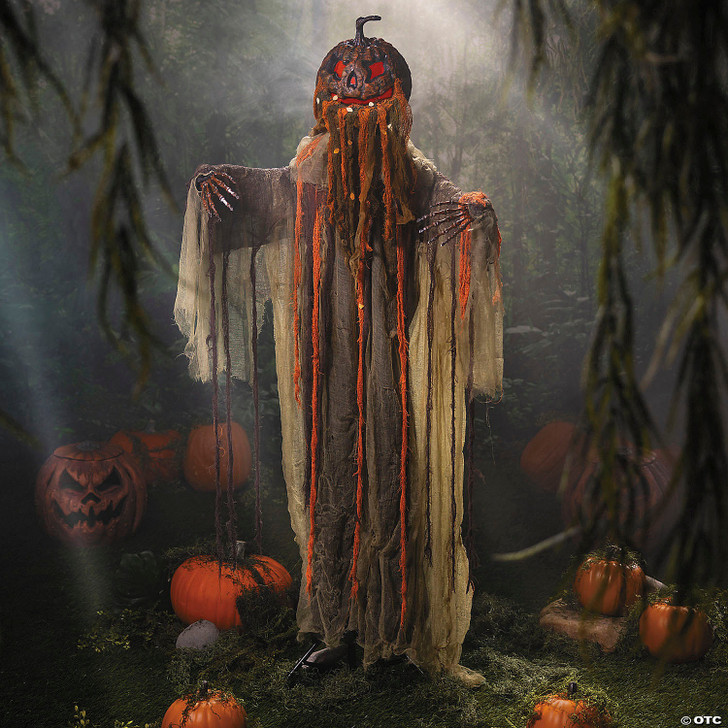 5 Ft. 8 3/4" Animated Standing Pumpkinhead Man Halloween Decoration