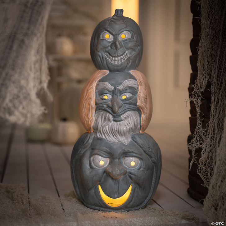 18" Light-Up Hitchhiking Ghosts Pumpkin Stack Halloween Outdoor Decoration