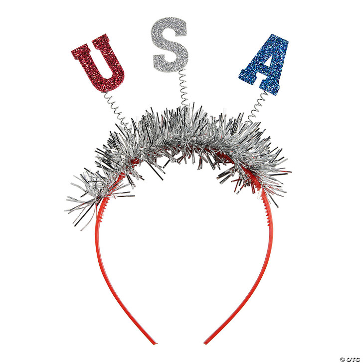 5 1/2" Patriotic Glitter-Letter USA Tinsel Head Boppers - 12 Pc.