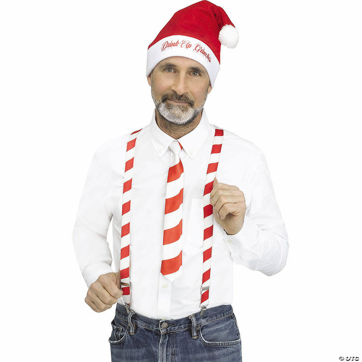 Adults Red & White Candy Cane Stripe Holly Day Christmas Suspenders Kit