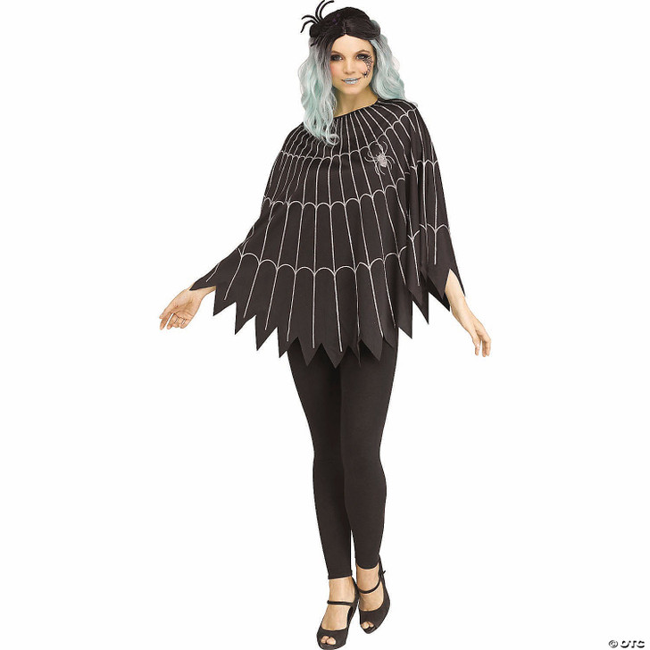 Adults Spiderweb Silver Glitter & Black Polyester Poncho