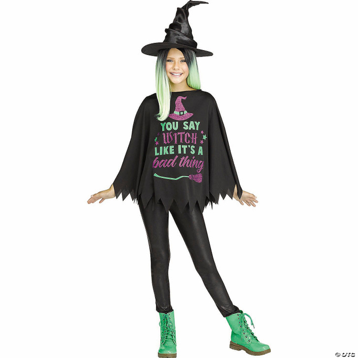 Kids Black, Green & Purple Witch Poncho Costume