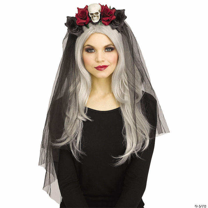Adults Skull & Roses Horror Bridal Veil Headband