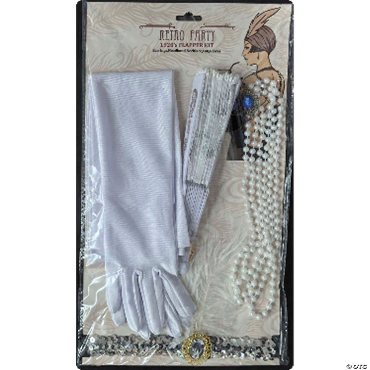 Adults White Roaring 20's Costume Accessory Kit - 5 Pc.