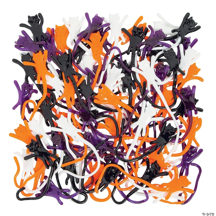 8" Bulk 72 Pc. Halloween Sticky Vinyl Cat Splat Toys