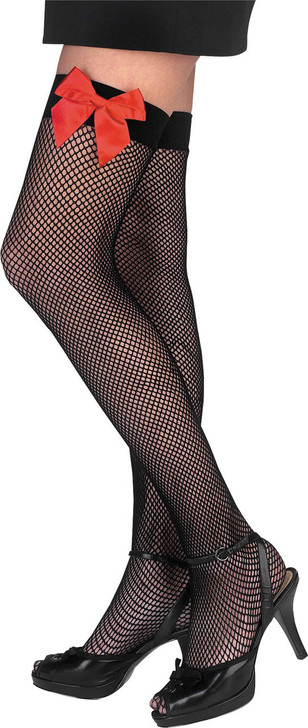 Disguise Disguise Fishnet thigh-Highs with Red Bow