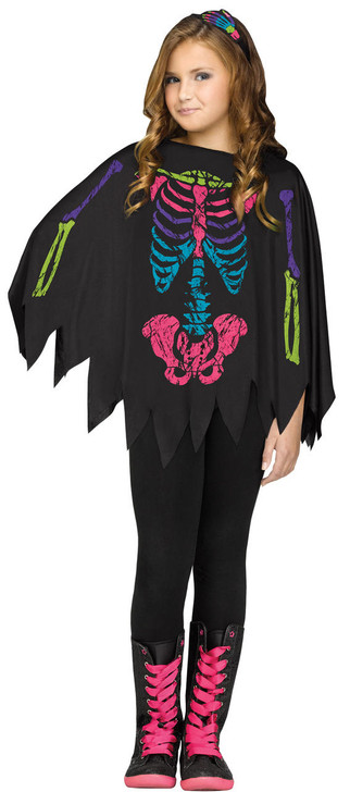 Childs Rainbow Skeleton Poncho