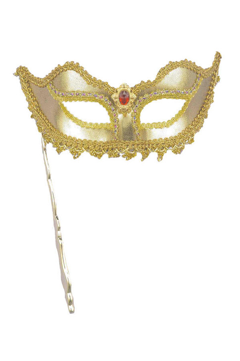 Forum Novelties Forum Novelties Womens Gold Venetian Mask with Stick