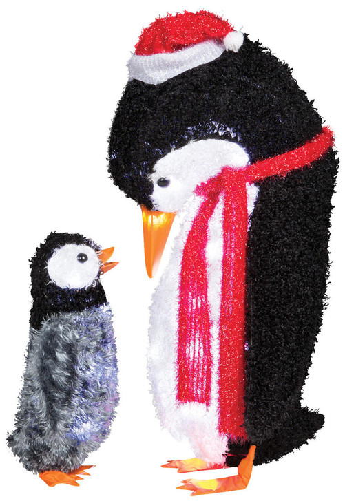 Gemmy 3' Fuzzy Plush Mommy & Baby Penguin