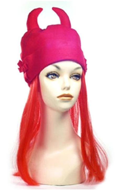 Red Devil Hat With Hair Wig
