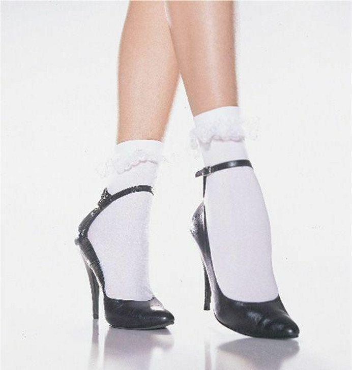 Leg Avenue Leg Avenue White Anklet with Lace Ruffle