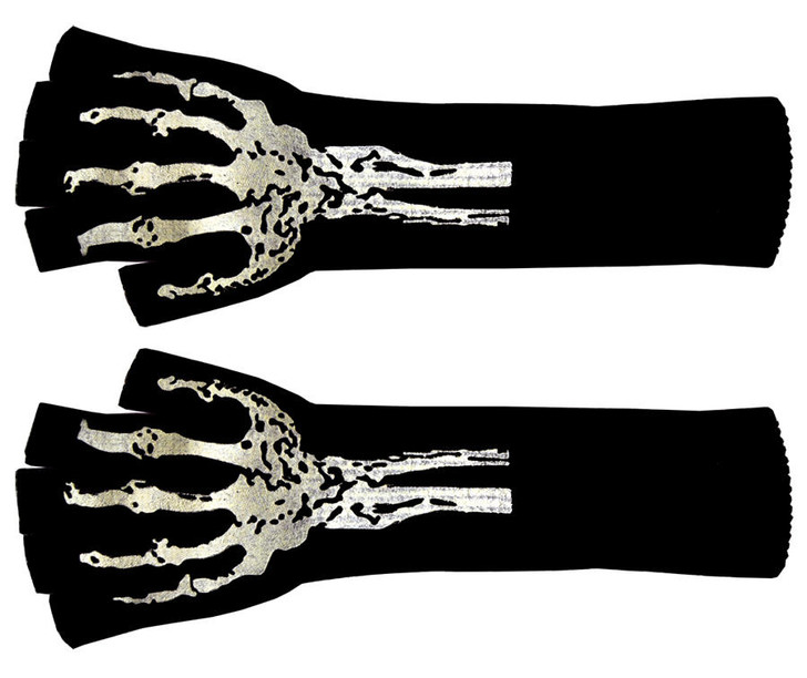 Morris Costumes Morris Costumes Skeleton Print Long Fingerless Gloves