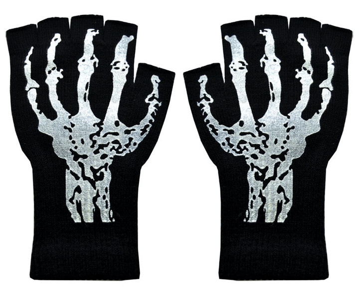 Morris Costumes Morris Costumes Skeleton Print Short Fingerless Gloves