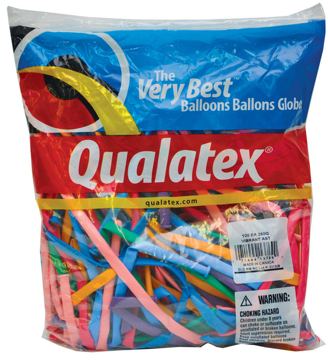 Qualatex Qualatex Balloon 260Q Vibrant Asst - Pack of 100