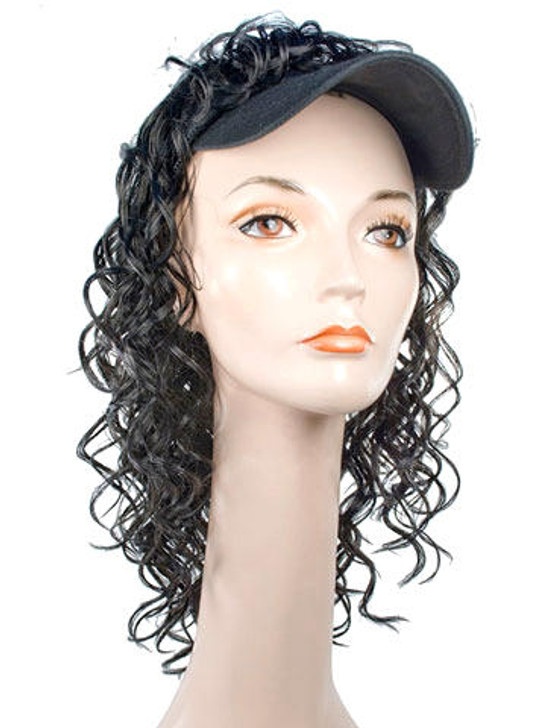 Lacey Black Curly Wig With Baseball Visor