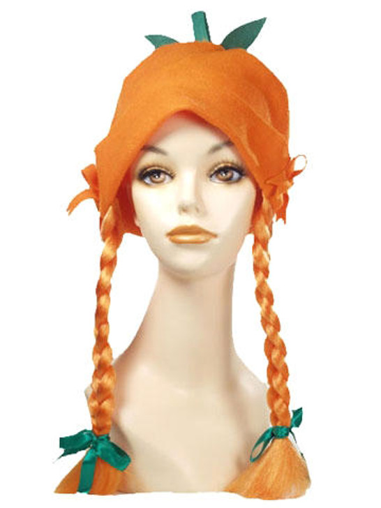 Lacey Pumpkin Head Hat With Orange Braided Wig