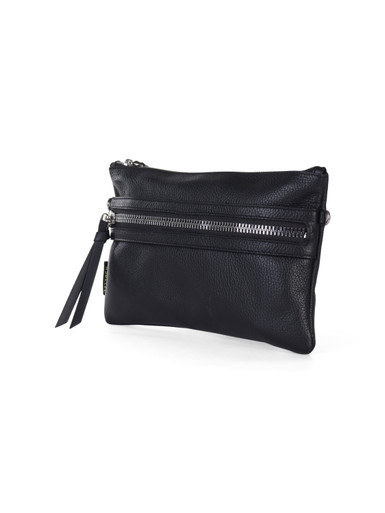 NERO | Pochette grande CALLIOPE in pelle martellata