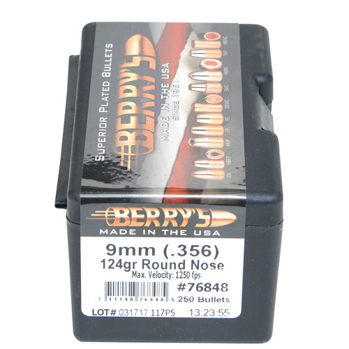 Berry's Superior 9mm .356 Caliber 124 Grain Round Nose Plated Bullets 250-Count