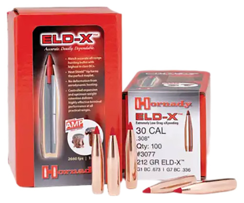 Hornady ELD-X .308 212gr All-Range Hunting Reloading Bullets 100 Per Box