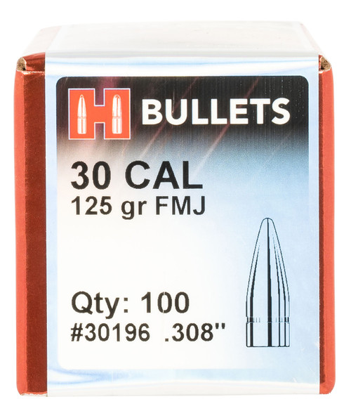 Hornady 30 Cal .308 125 gr FMJ Full Metal Jacket Reloading Bullets 100/Box