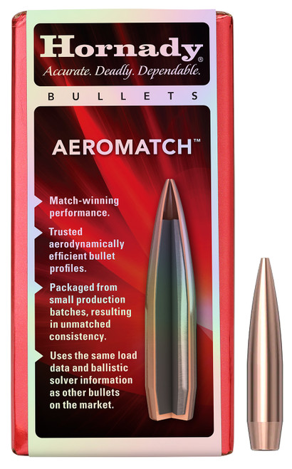 Hornady Aeromatch .30 Cal 168gr Hollow Point Boat Tail Bullets 100/Box