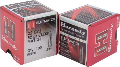 Hornady ELD Match .224 52gr Extremely Low Drag Match Bullets 100/Box