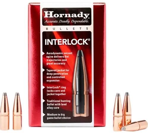 Hornady InterLock 30 Caliber .308 220 Grain Round Nose Bullet 100-Count