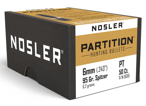 Nosler Partition 6mm 95gr Big Game Hunting Bullets 50-Count Box
