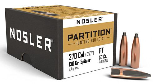 Nosler Partition 270 Win 130gr Spitzer Big Game Bullets 50-Count Box