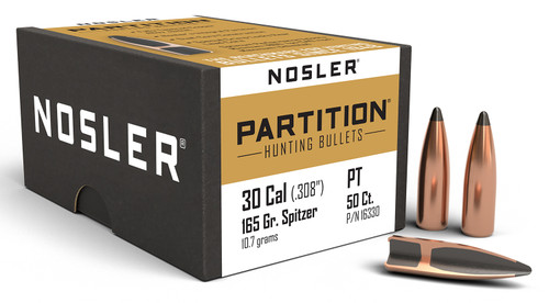 Nosler Partition 30 Cal 165gr Big Game Spitzer Bullets 50-Count Box