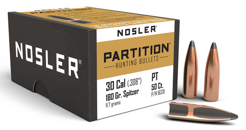 Nosler Partition 30 Cal 180gr Big Game Spitzer Bullets 50-Count Box