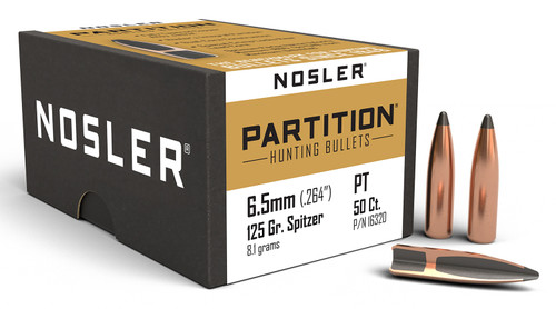Nosler Partition 125 Grain 6.5 Creedmoor Spitzer Point Reloading Bullets Box of 50