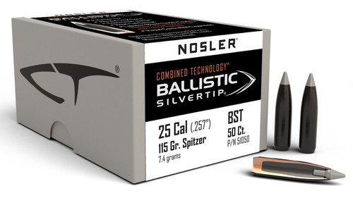 Nosler Ballistic Silvertip 25Cal 115 Grain Spitzer Point Hunting Bullets Box of 50