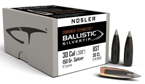 Nosler Ballistic Silvertip 30Cal 150 Grain Spitzer Hunting Bullets Box of 50