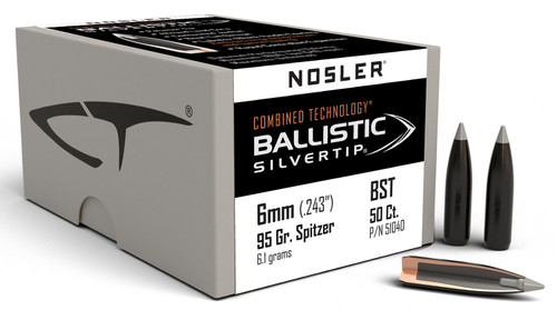 Nosler Ballistic Silvertip 6mm Caliber 95 Grain Spitzer Point Hunting Bullets Box of 50