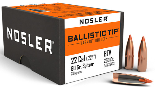 Nosler Ballistic Tip Varmint 22Cal 60gr Polymer Tip Boat Tail Bullets 250/Box