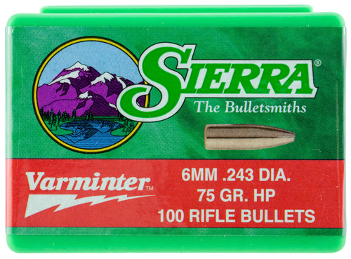 Sierra 1510 6mm 75 Grain Hollow Point Varminter Bullets 100-Count