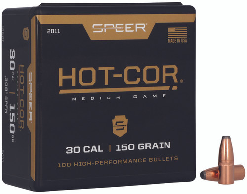 Speer 30Cal 150gr Hot-Cor Soft Point Flat Nose Rifle Component Bullets 100/Box