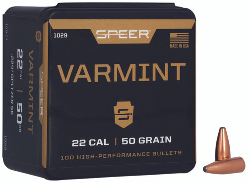 Speer 22Cal 50gr Varmint Jacketed SP Reloading Bullets 100/Box