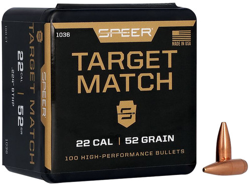 Speer .224 52gr Target Match Hollow Point Boattail Reloading Bullets