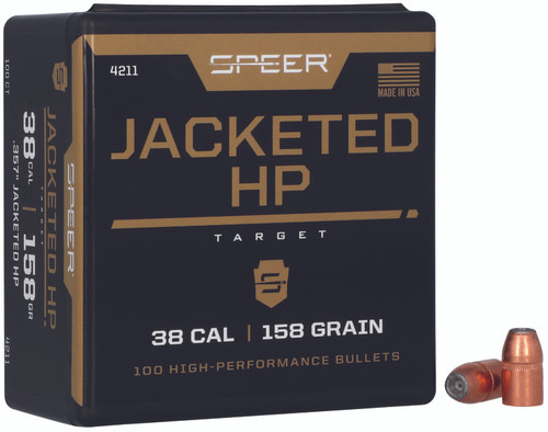Speer #4211 38 Cal 158gr Jacketed Hollow Point Handgun Component Bullets Box of 100